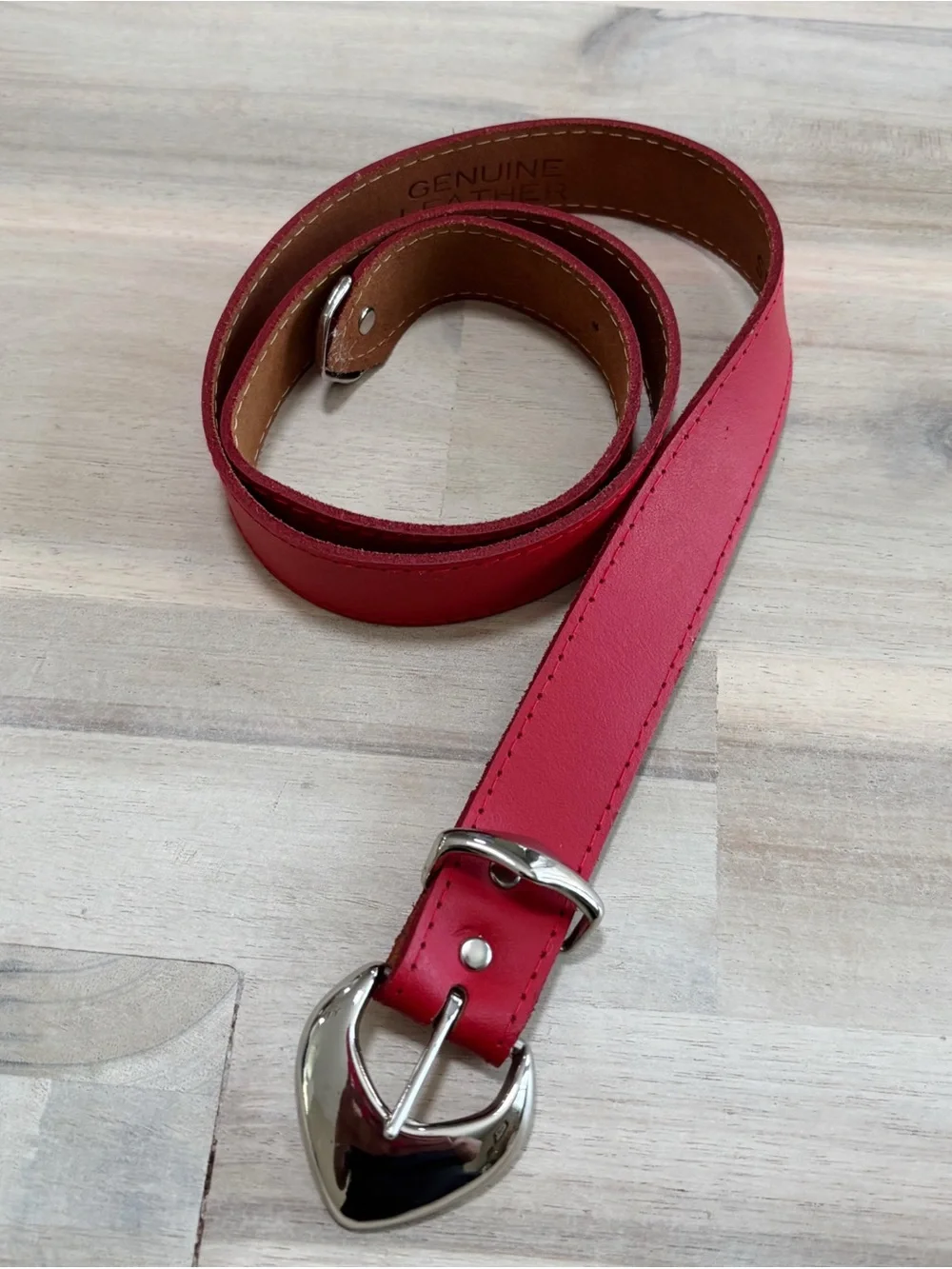Vintage Genuine Leather Red Belt Silver Hardware Size Small